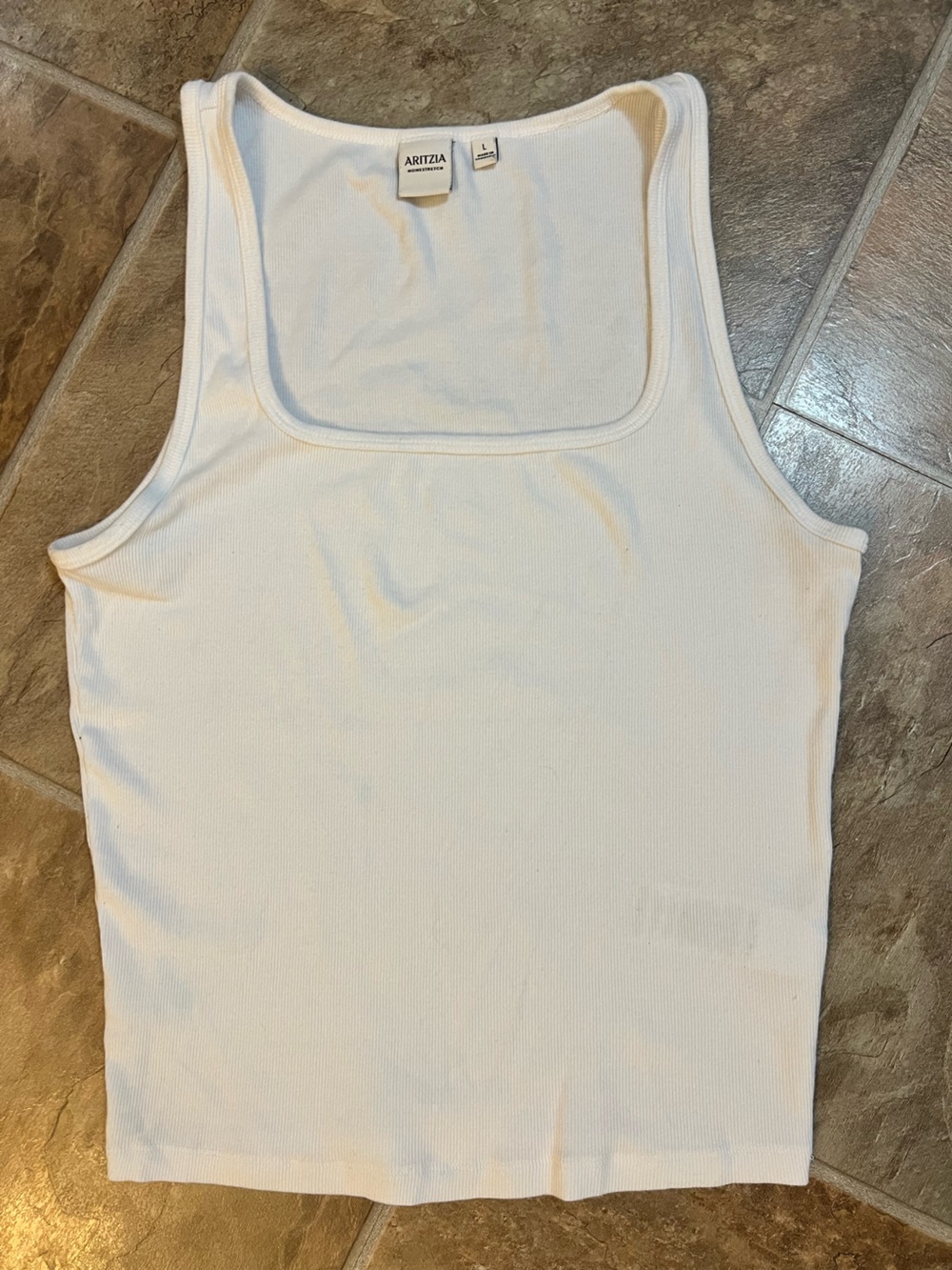 Aritzia White Ribbed Square Neck Tank Top